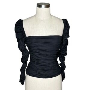 REFORMATION‎ Joi Black Ruched Square Neck Puff Sleeve Corset Top Women's Size 8